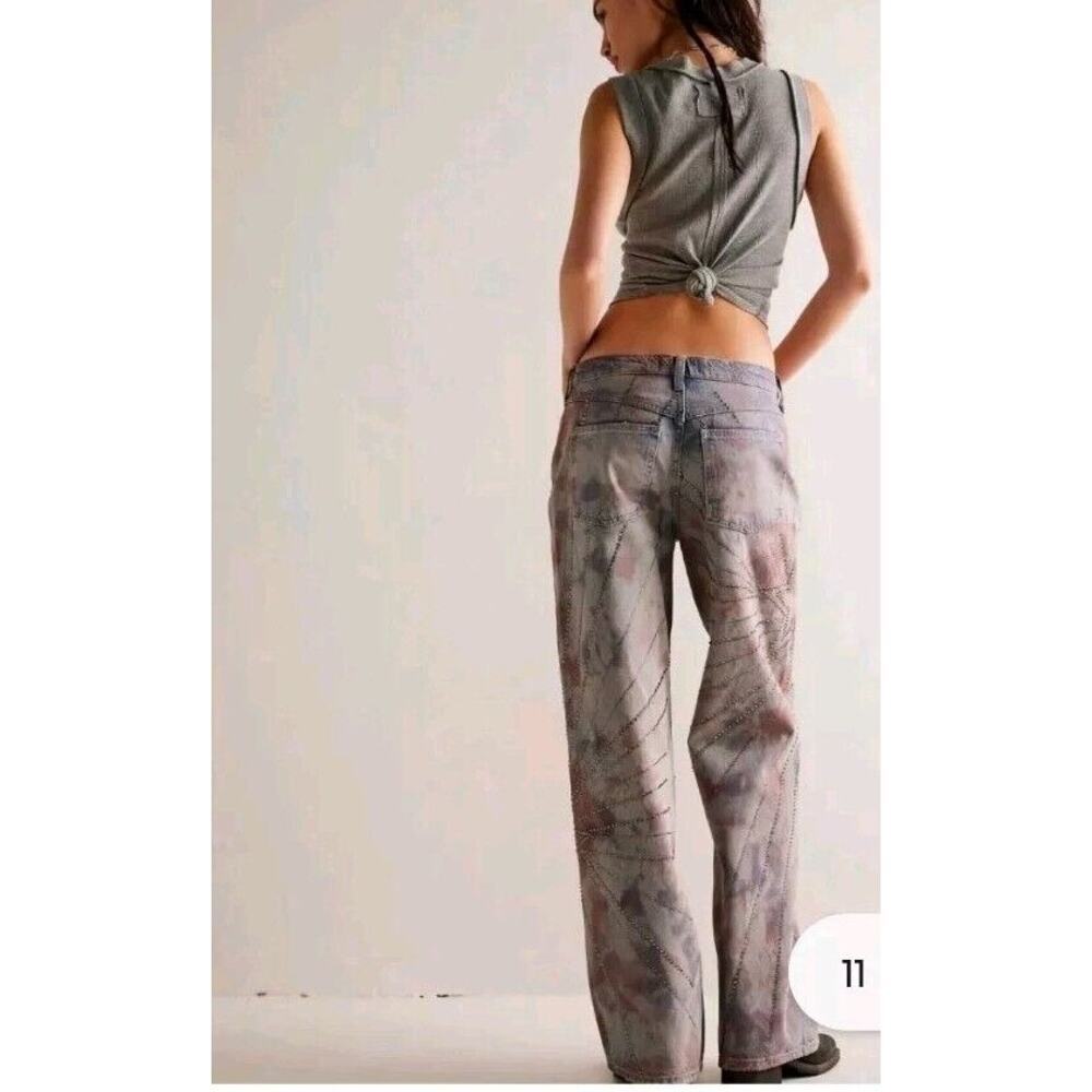 Free People Rhinestone Aurora Mid-Rise Straight Jeans‎ Size 27